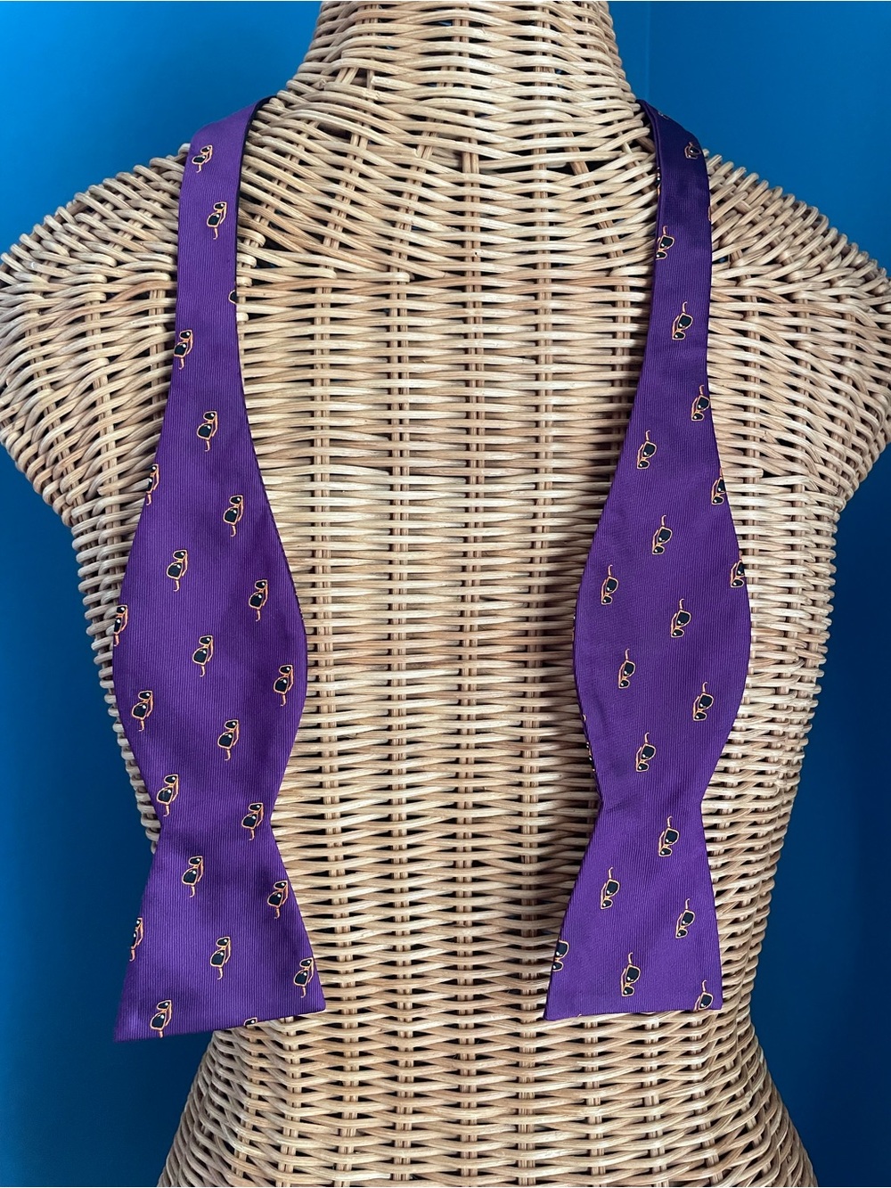 The Tie Bar Silk Purple Bow Tie Orange Black Sunglasses Motif